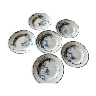 Lot of six hollow plates in Gien period late 19th century,