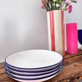 Lot de 4 Assiettes à dessert creuses – Blanc & contour bleu