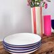 Set of 4 Deep Dessert Plates – White & Blue Rim