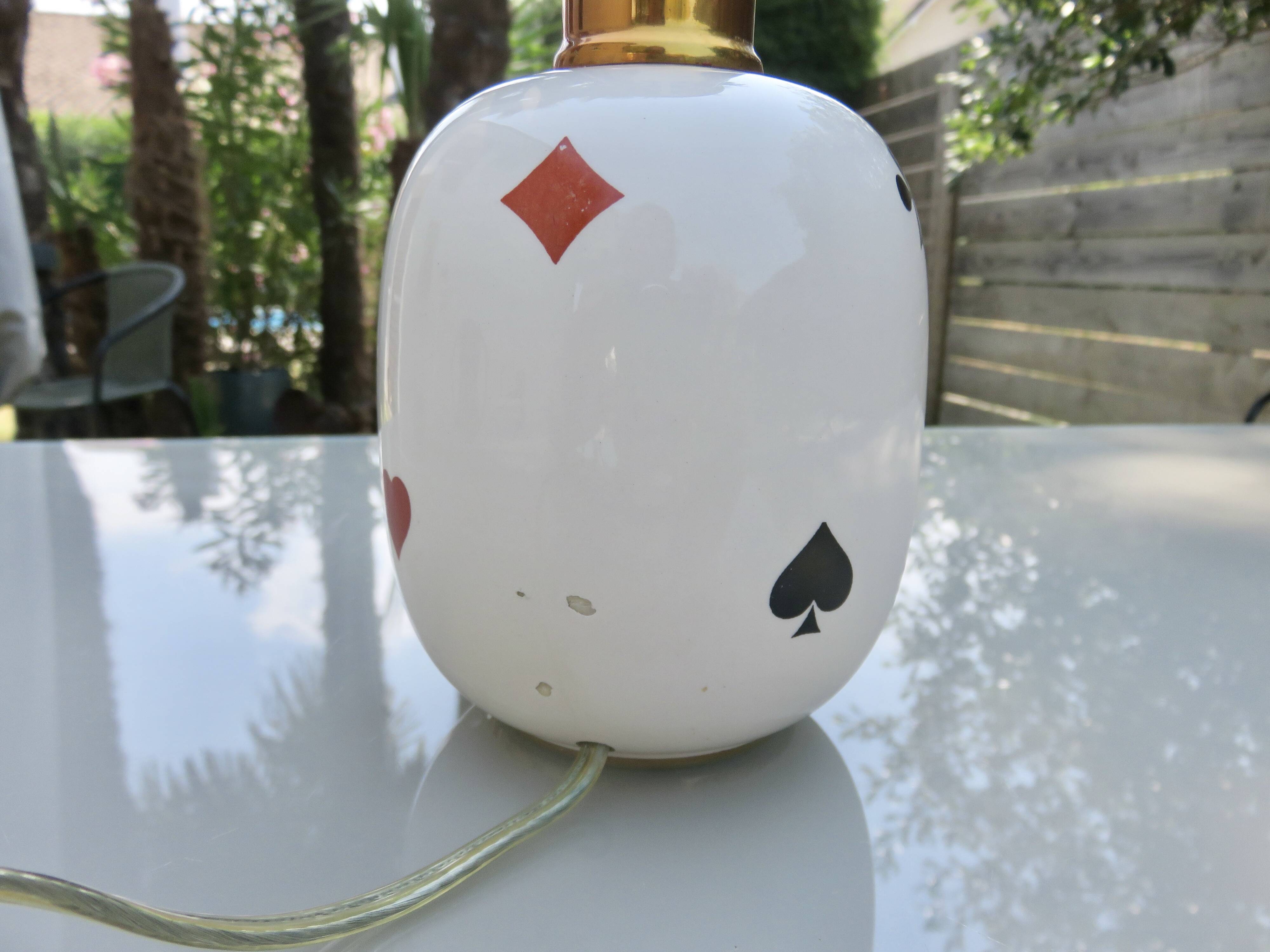 Porcelain lamp Rivière Letort, Saint Méen Le Grand "playing cards"