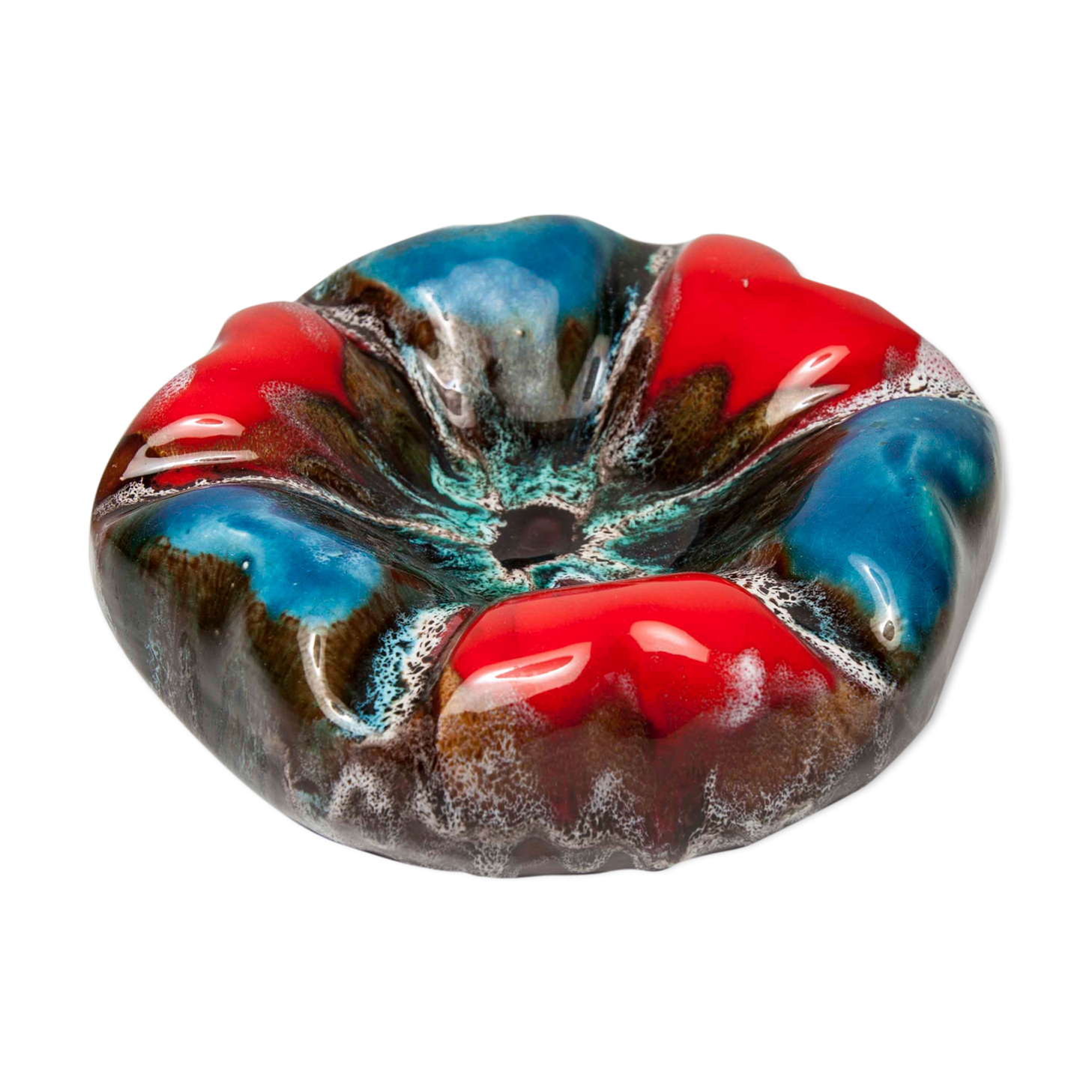 Colorful ceramic hexagonal ashtray in 1960s