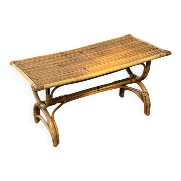 Table basse en bambou et rotin 1960