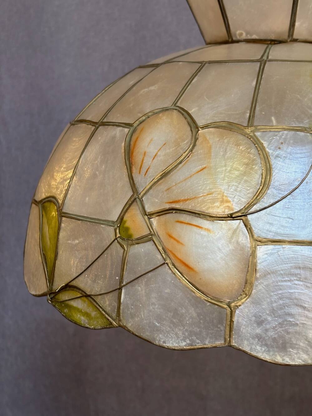 Capiz shell and brass pendant light