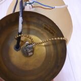 Pair of Lamperti vintage chandeliers in fiberglass and brass