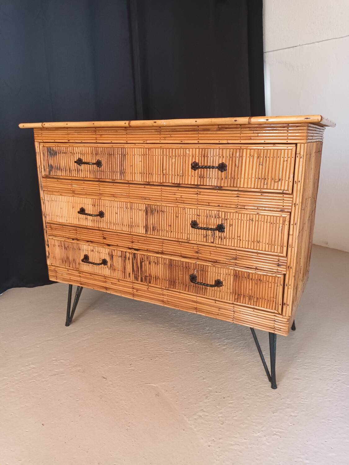 Vintage rattan chest of drawers