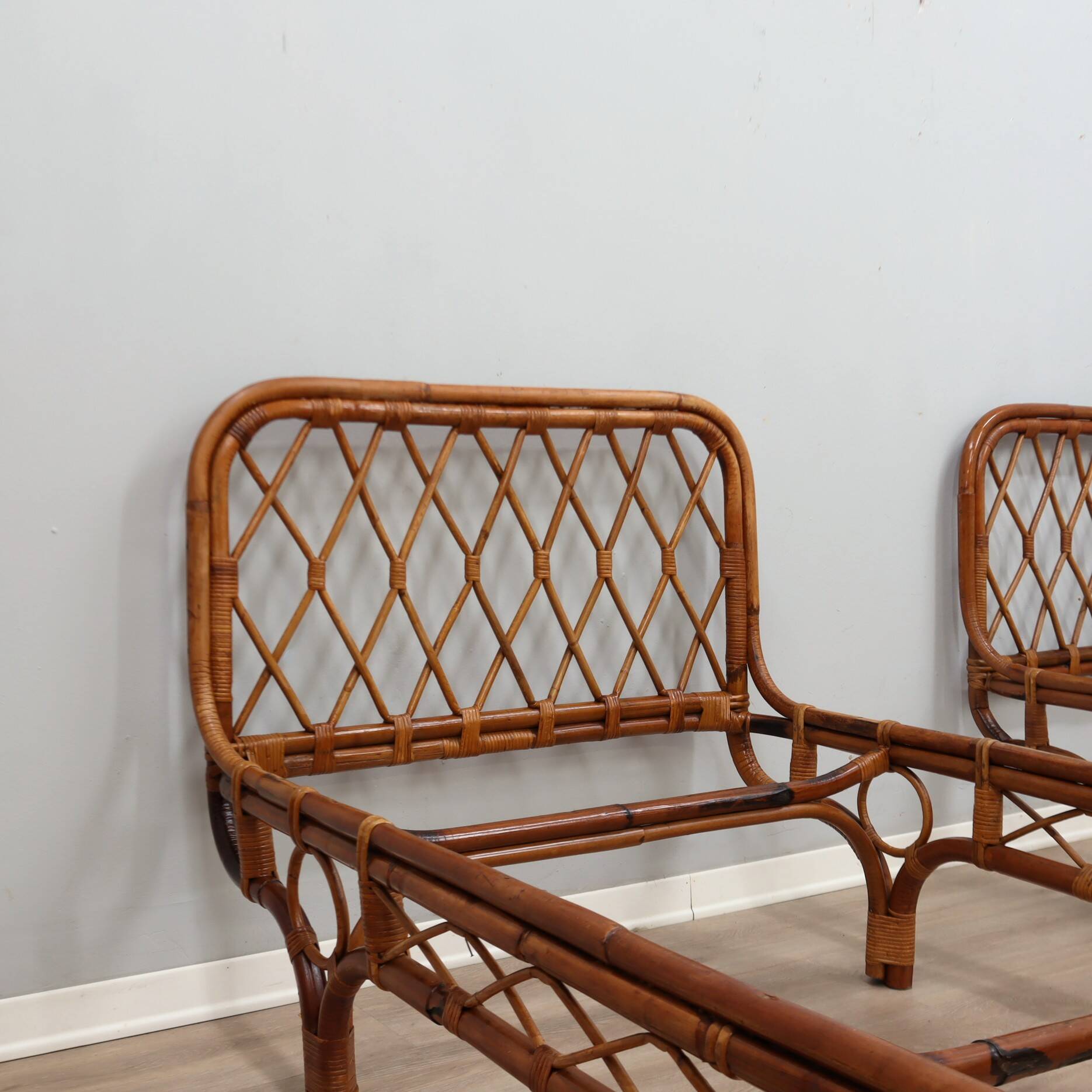 Pair 1960s Franca Helg Bonacina Rattan Malacca Daybeds