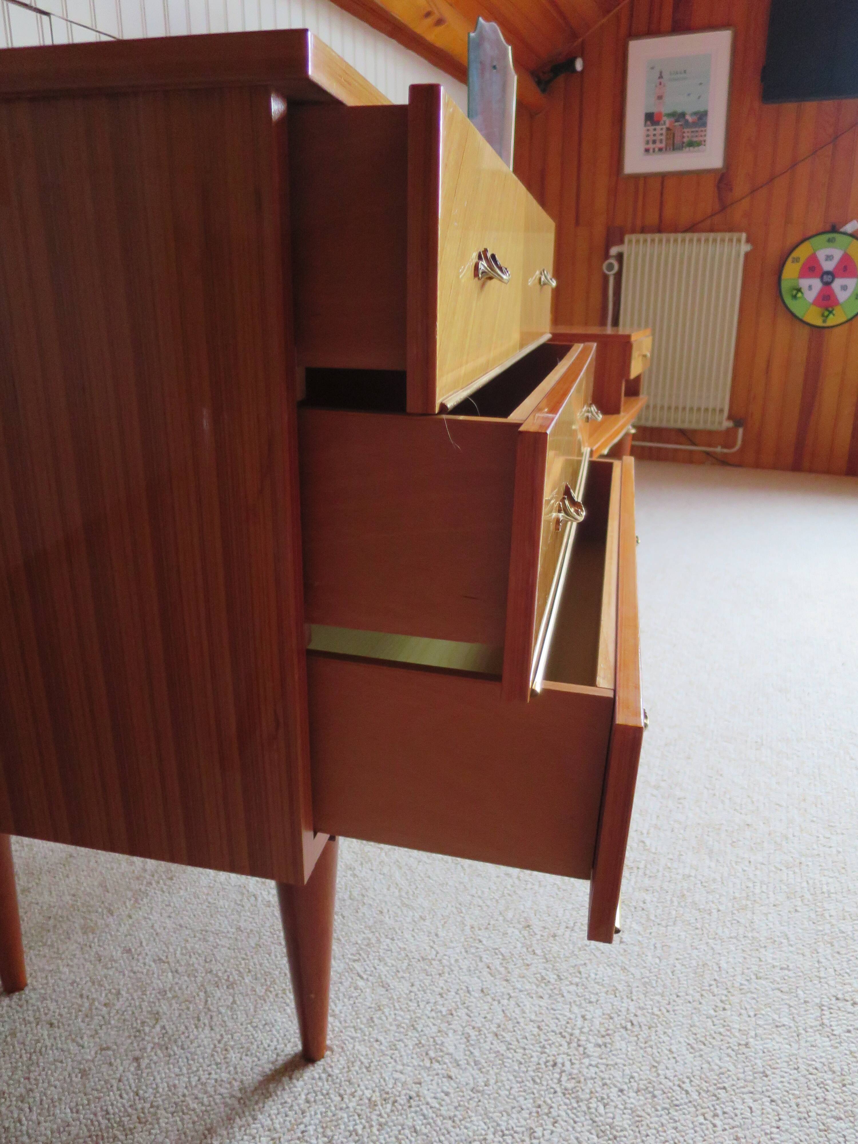 3-drawer chest of drawers - 60s - vintage - marquetry effect - spinning top feet