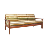 Danish design teak sofa with green striped cushions, 1960's