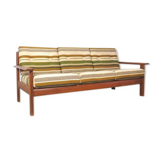 Danish design teak sofa with green striped cushions, 1960's