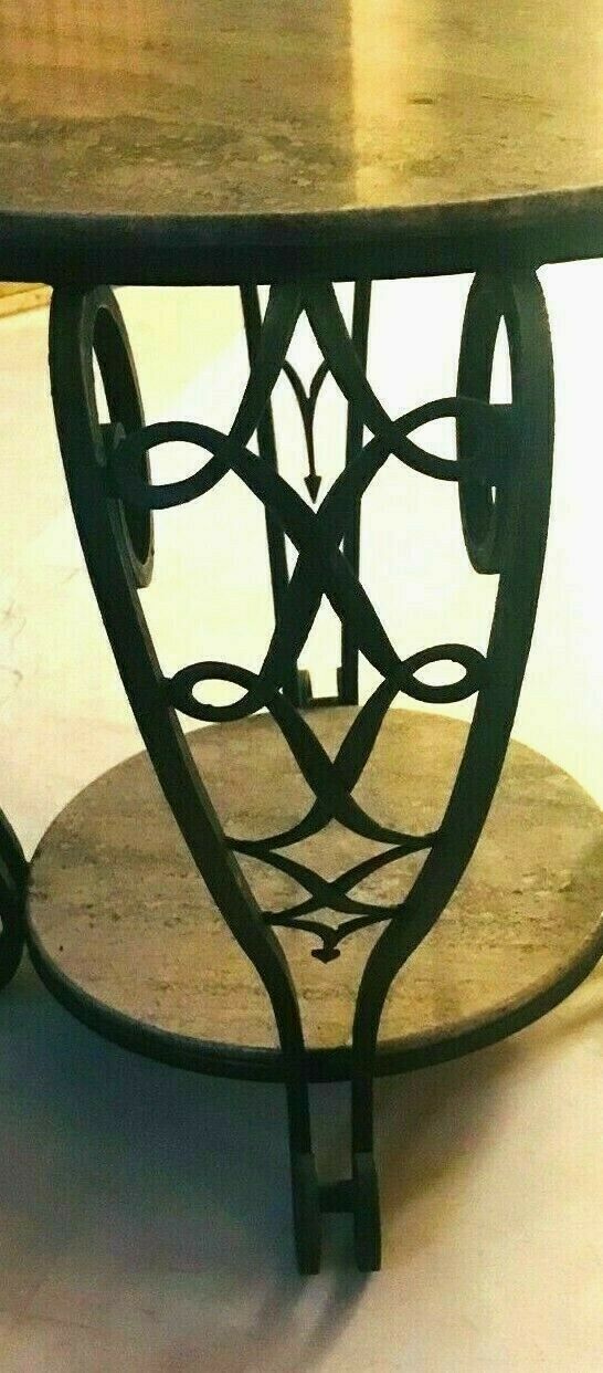 Art Deco wrought iron coffee table with marble top XX century