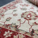 Traditional Cream Wool Rug, Small Red Floral Oriental Carpet 86x123 cm