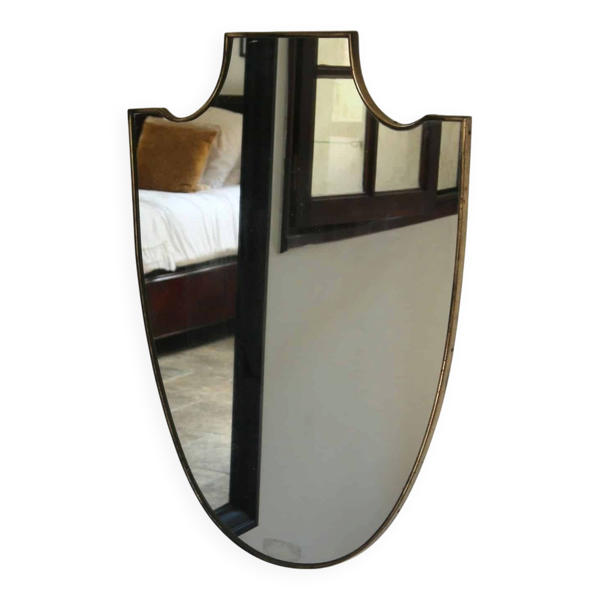 Miroir écusson Mid-Century en laiton, Italie 1950-60