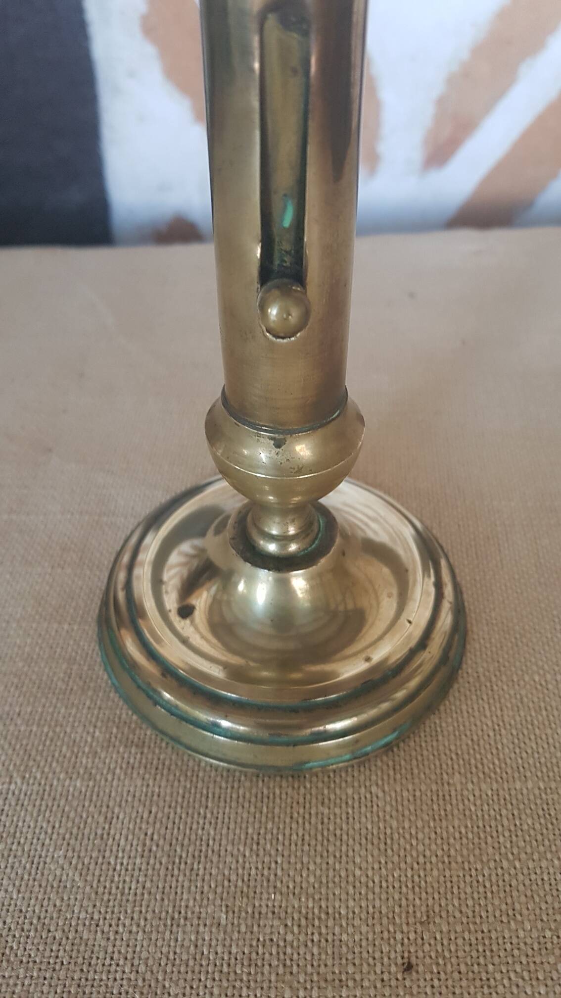 Brass candle holder with pusher and cup