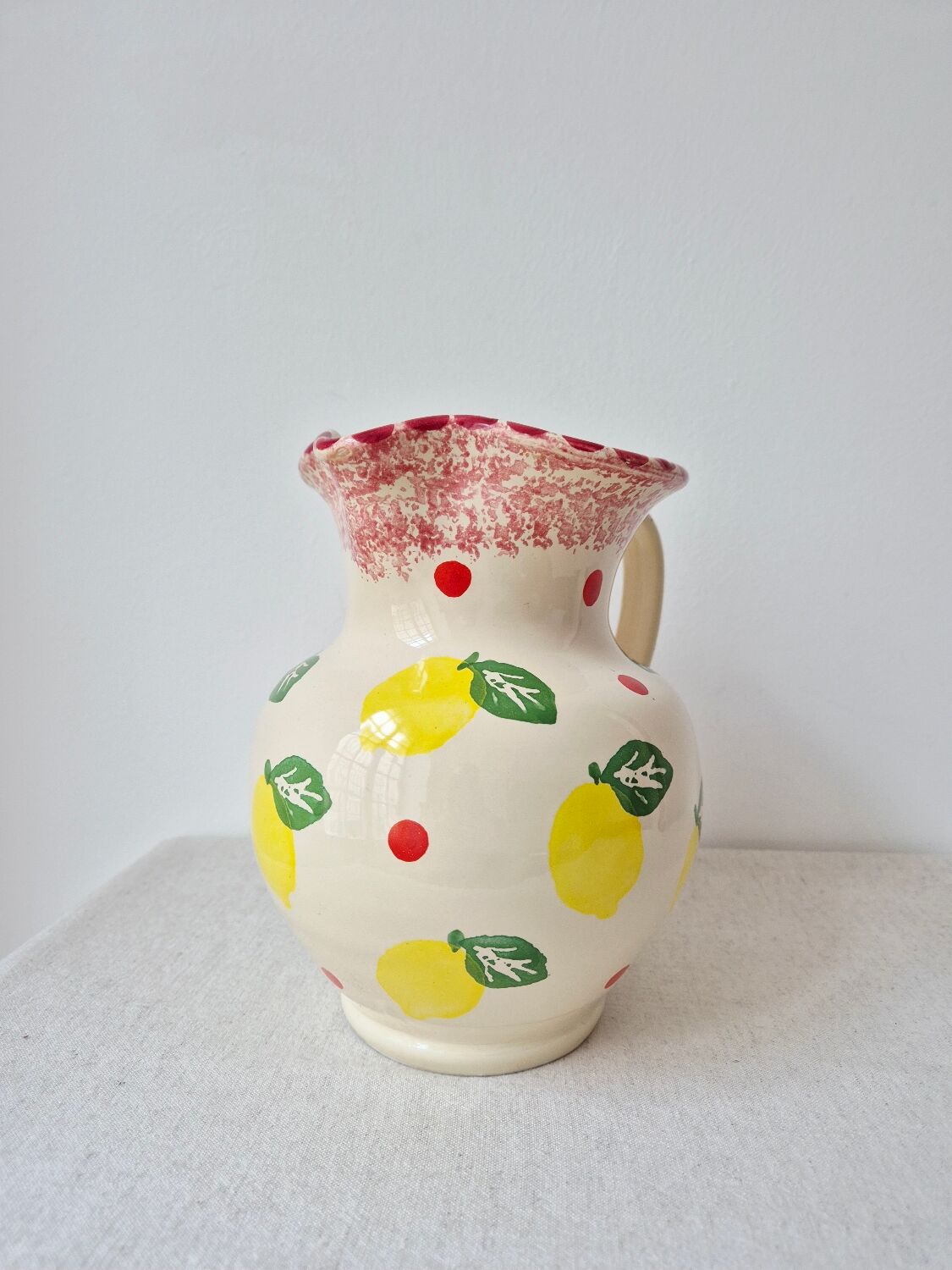 Vase/Pichet en céramique citron & pois - Vintage