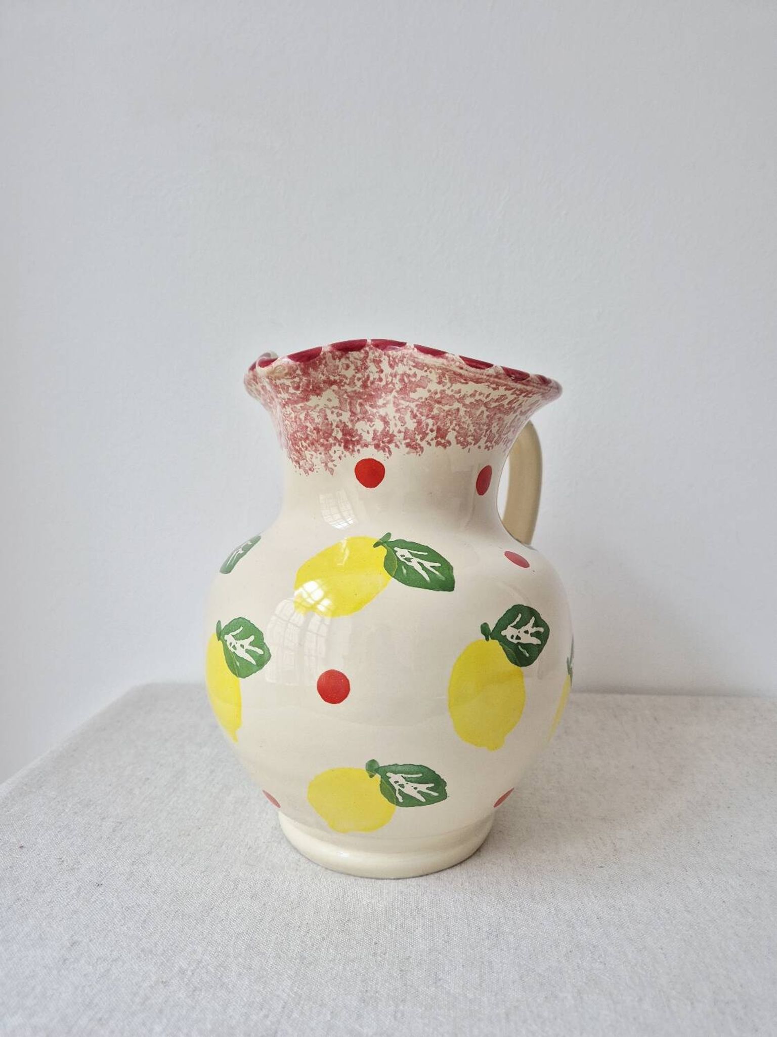 Vase/Pichet en céramique citron & pois - Vintage