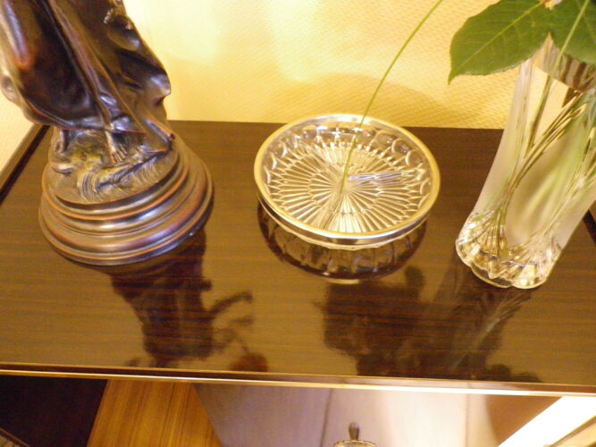 Meuble bar sur roulettes en formica avec miroir et éclairage - Années 50