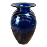 Antique cobalt blue glass vase with golden filigree.