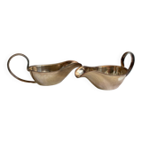 Set of two silver metal saucepans