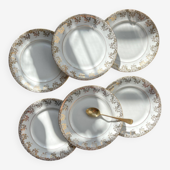 6 small vintage plates in limoges golden white porcelain