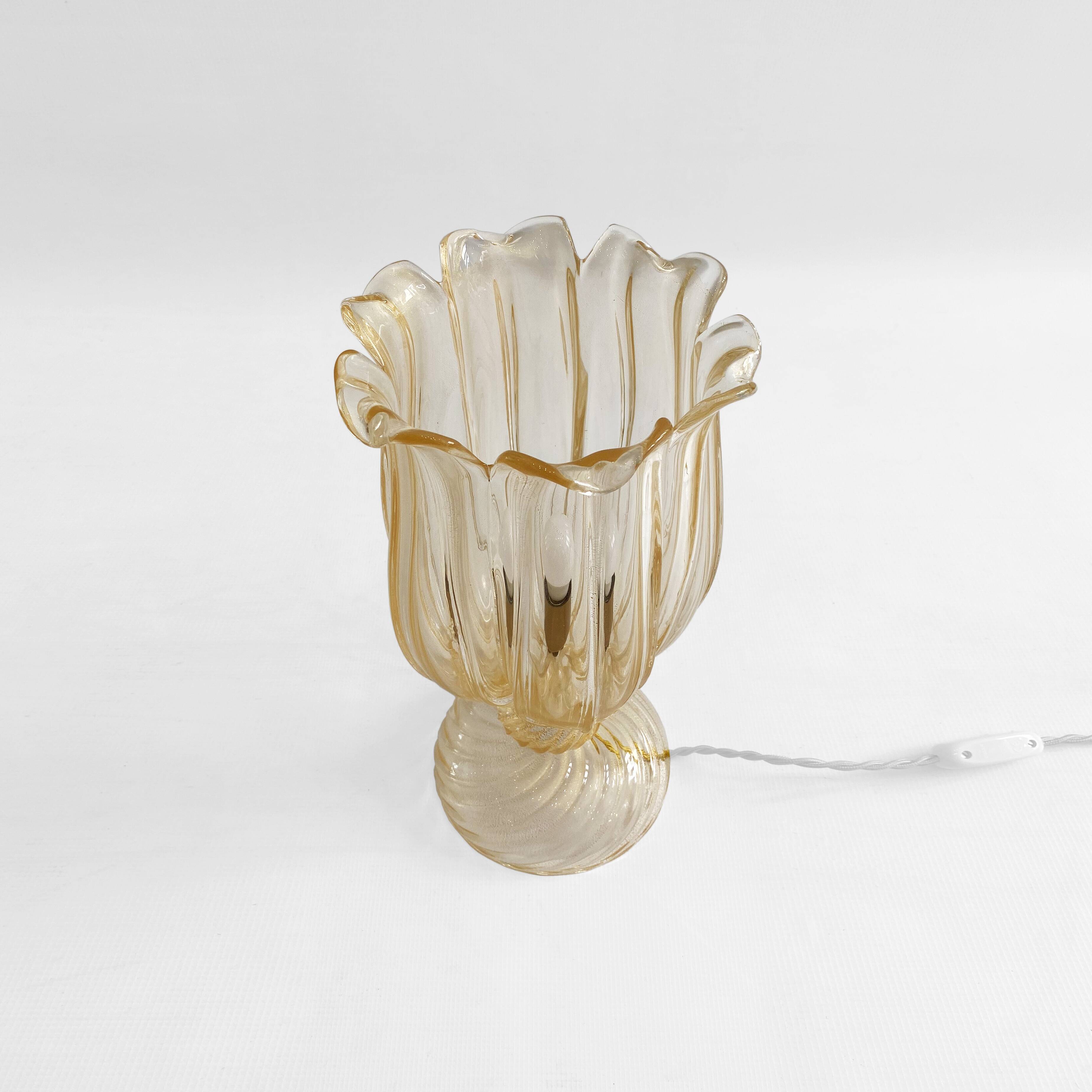 Archimede Seguso Handmade Murano Glass Table Lamp Gold Italian Art Deco 1980s