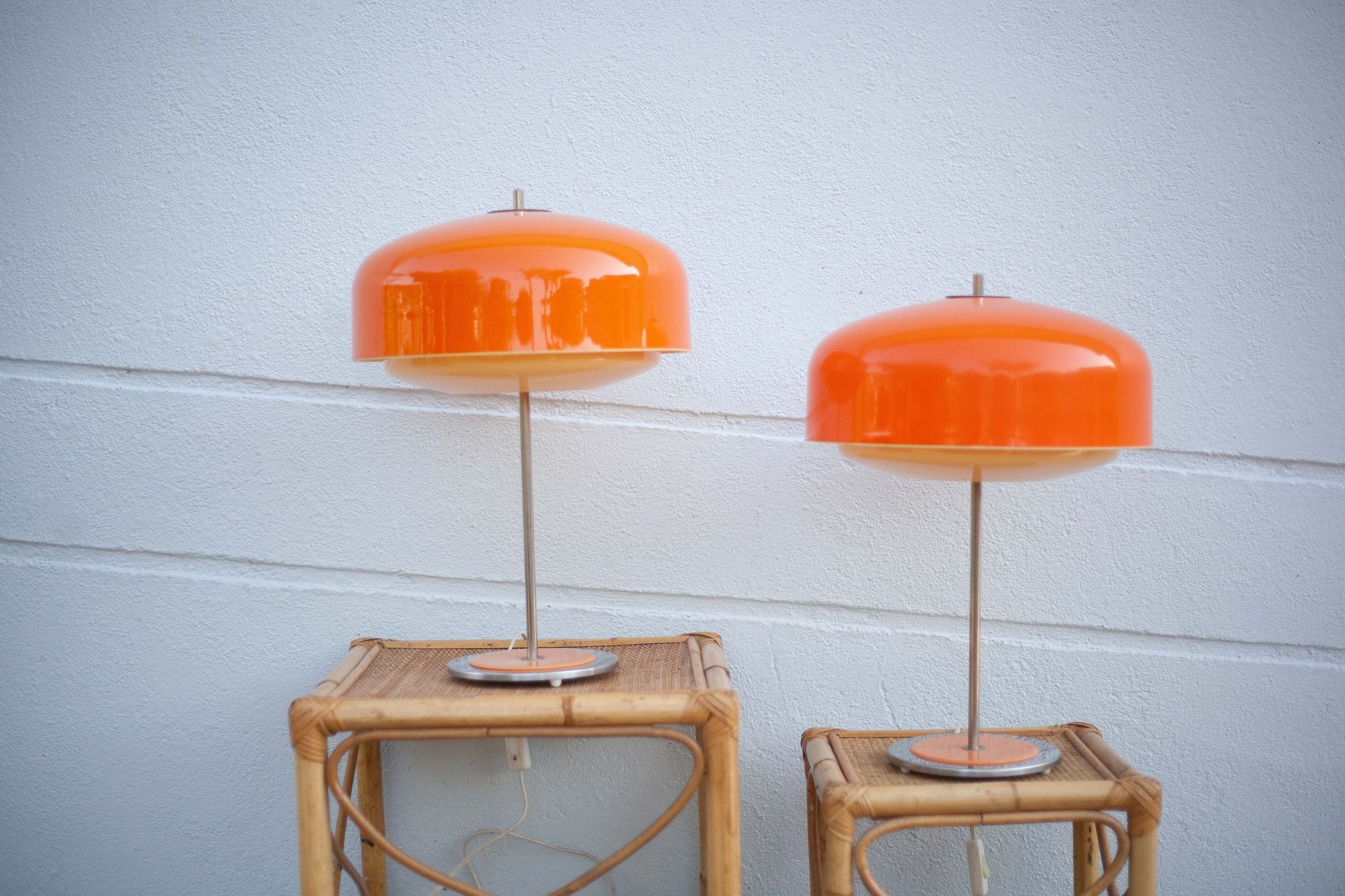 Pair of orange mushroom lamp, bedside lamp, vintage lamp, retro, seventies