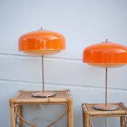 Pair of orange mushroom lamp, bedside lamp, vintage lamp, retro, seventies