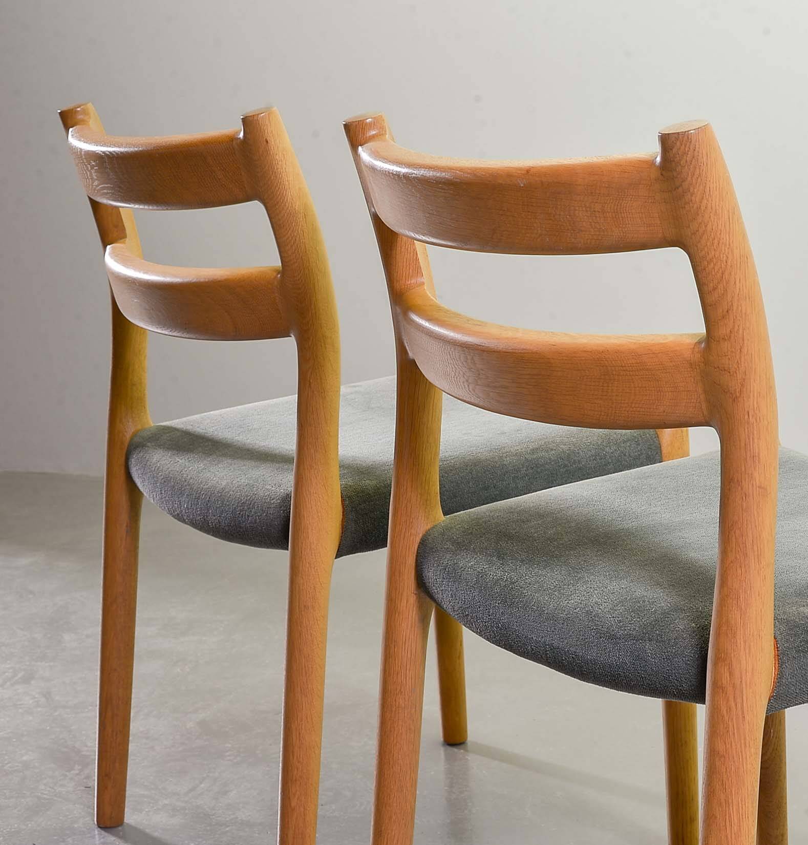 Niels Otto Moller Dining Chairs Model 84 Solid Beech Wood with Grey Velvet