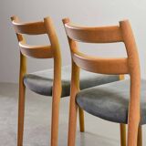 Niels Otto Moller Dining Chairs Model 84 Solid Beech Wood with Grey Velvet