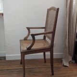 Antique Louis XVI style armchair in wood and caning