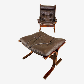 Vintage norwegian leather seista chair & ottoman by ingmar relling