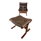 Vintage norwegian leather seista chair & ottoman by ingmar relling
