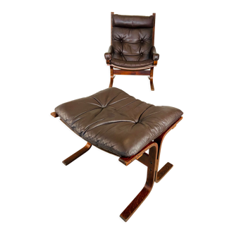 Vintage norwegian leather seista chair & ottoman by ingmar relling