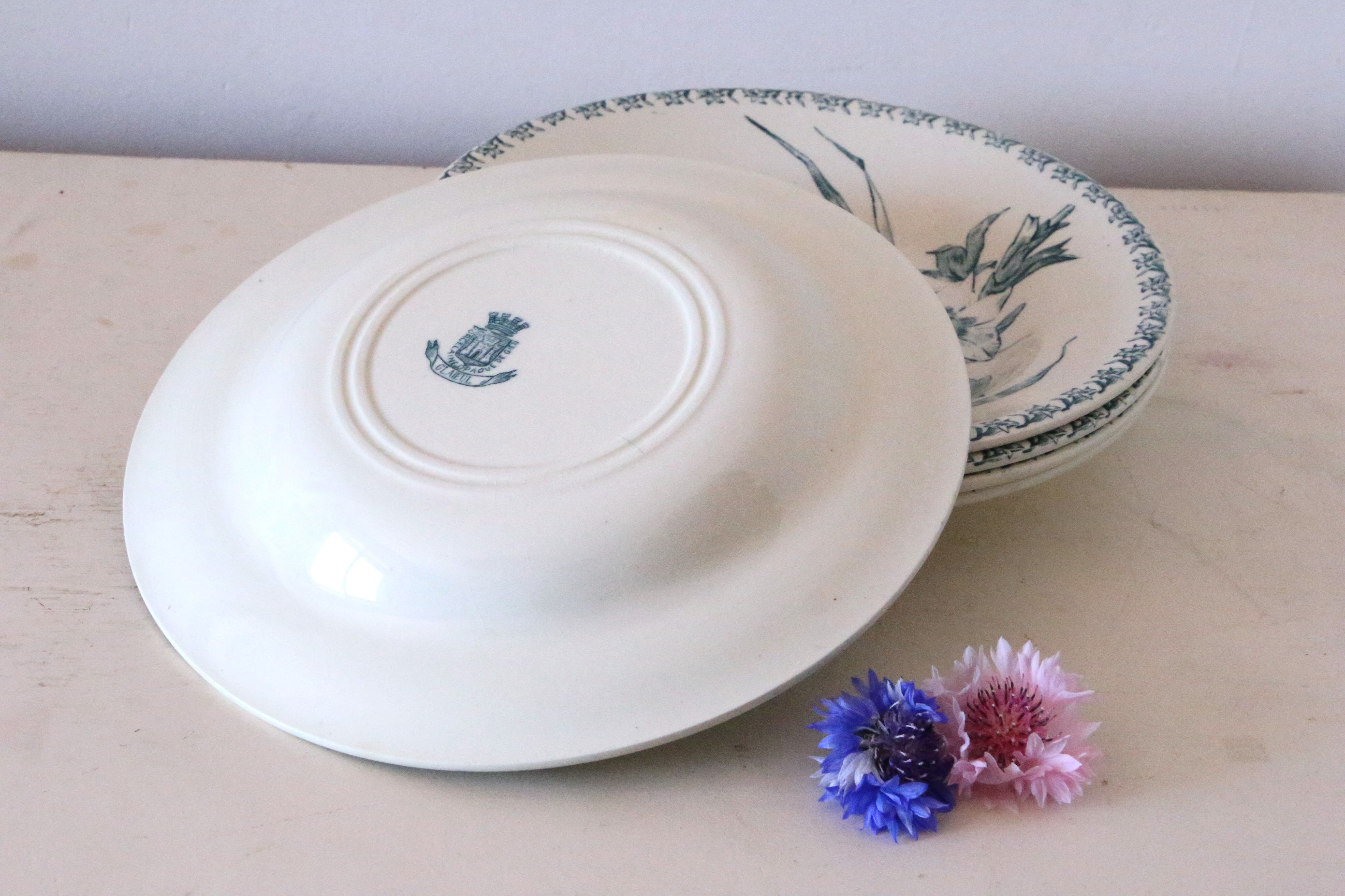 Hollow plates x5, Gien, Glaieul pattern, iron earth