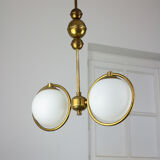 Mid-Century Brass & Opaline Glass Chandelier