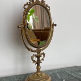 Miroir de Table Victorien Vintage en Laiton sur Base en Marbre, 1950s