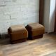 Ottomans Mid-Century Modern en marron et beige, années 1950, ensemble de 2
