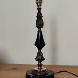 Table lamp base candlestick in chiselled brass and marble base.