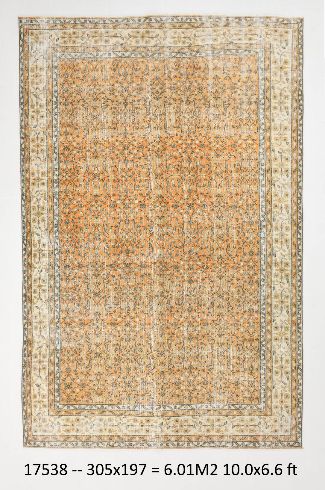 6x10 Vintage Orange & Green Classic Vintage Rug, 197x305Cm