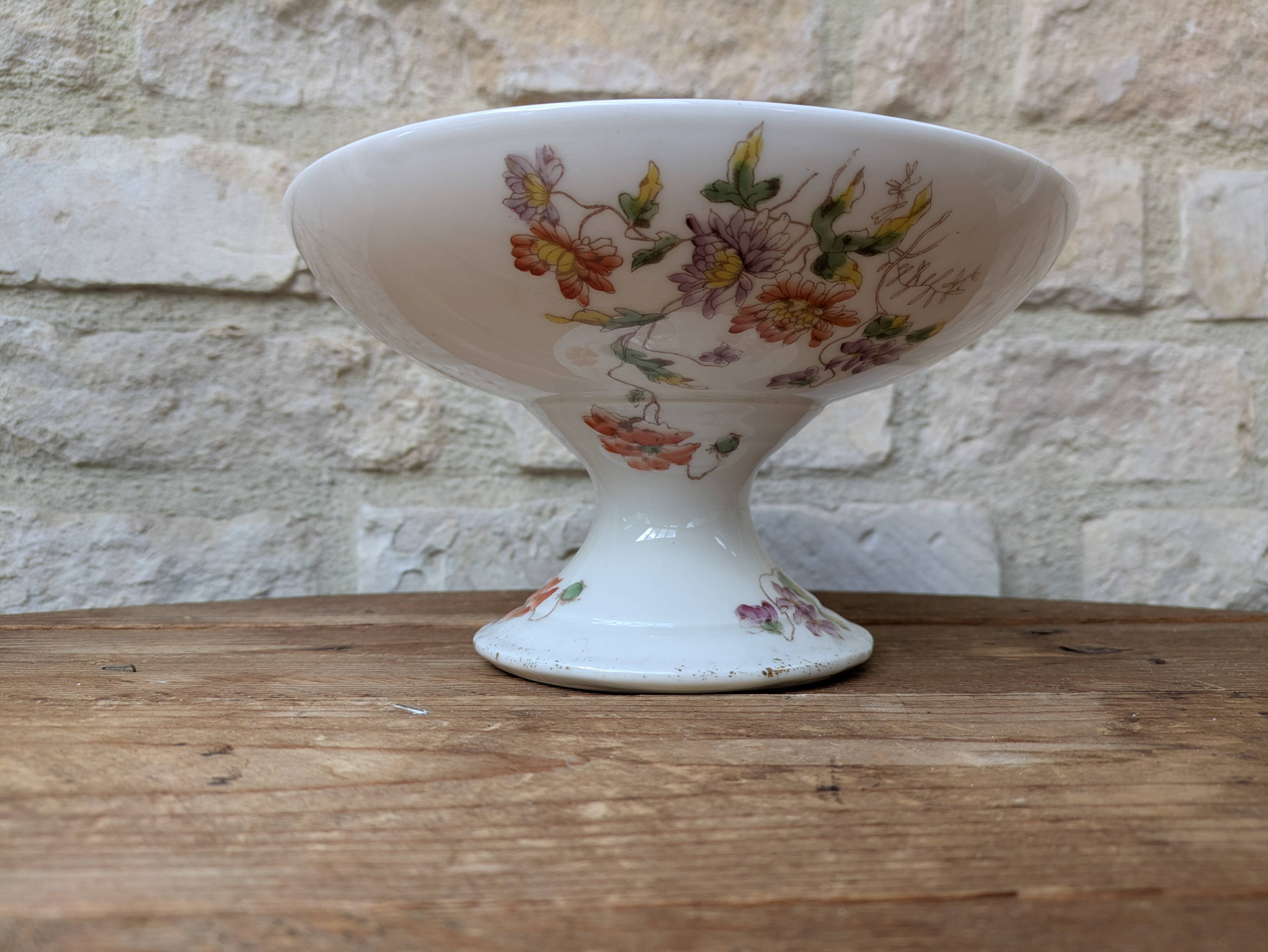 Old Limoges porcelain compote serving dish on pedestal
