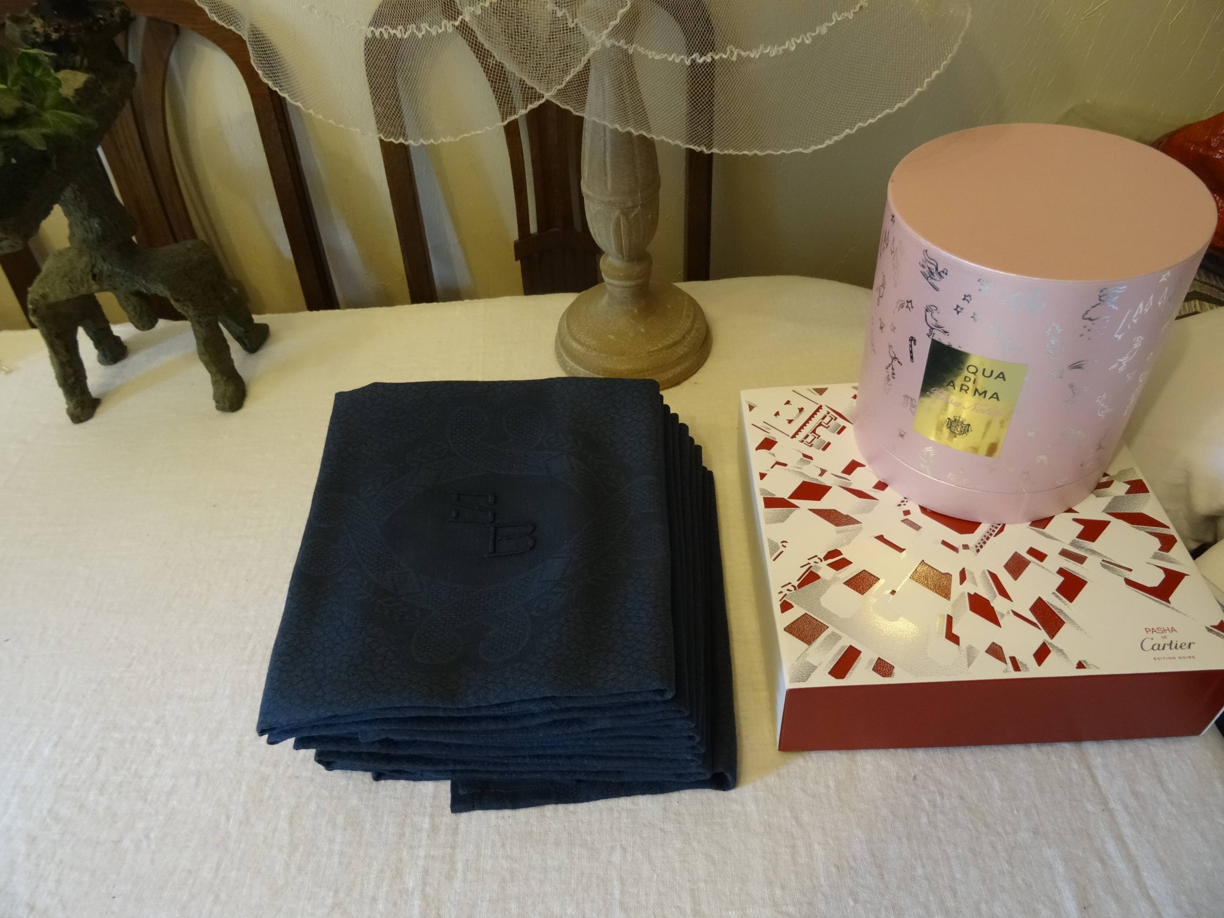 Lot de 10 serviettes monogrammées SB lin et coton
