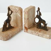 Vintage bronze & marble fawn bookends 1940s 50s