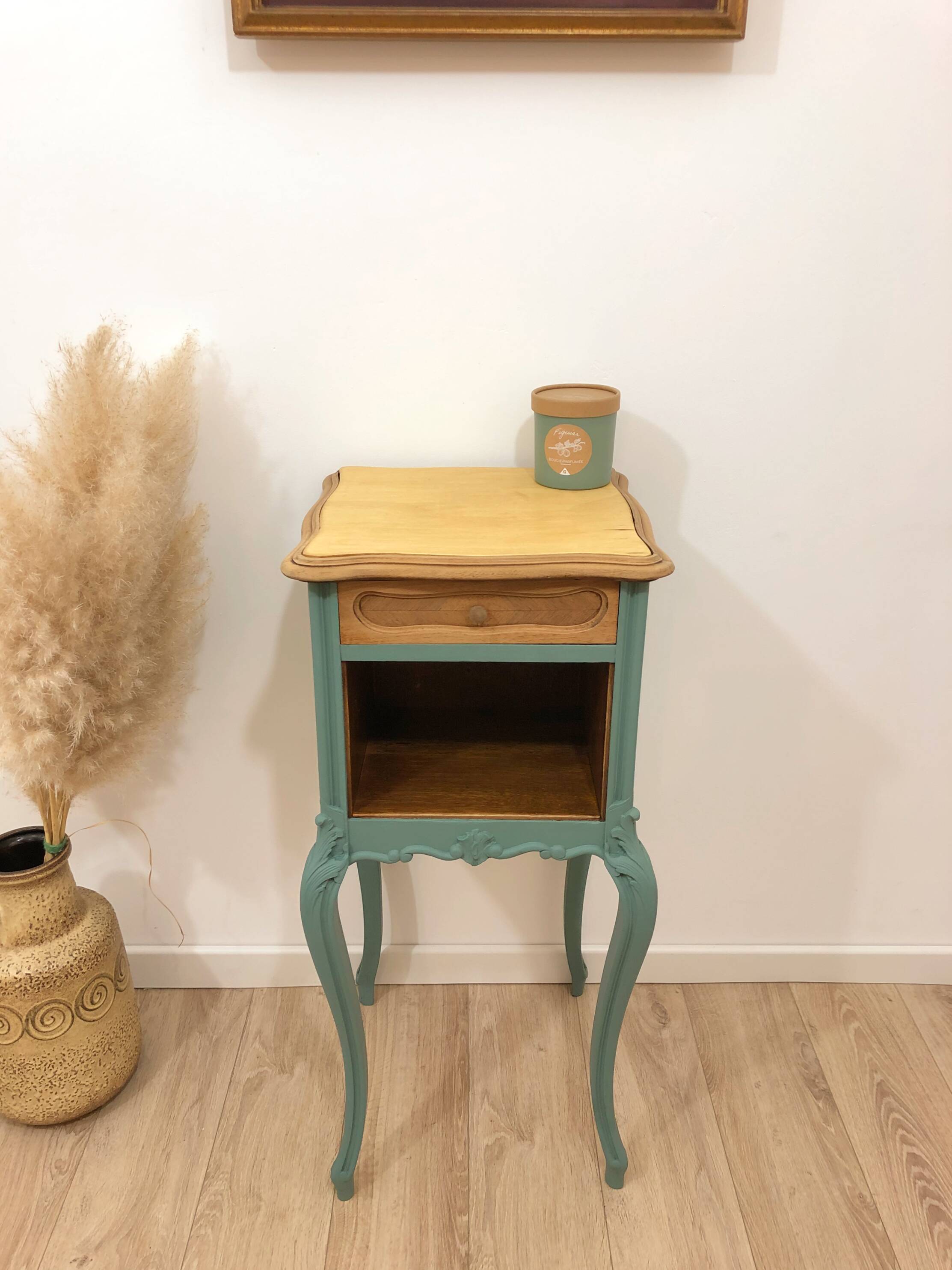 Louis XV style bedside table in celadon green
