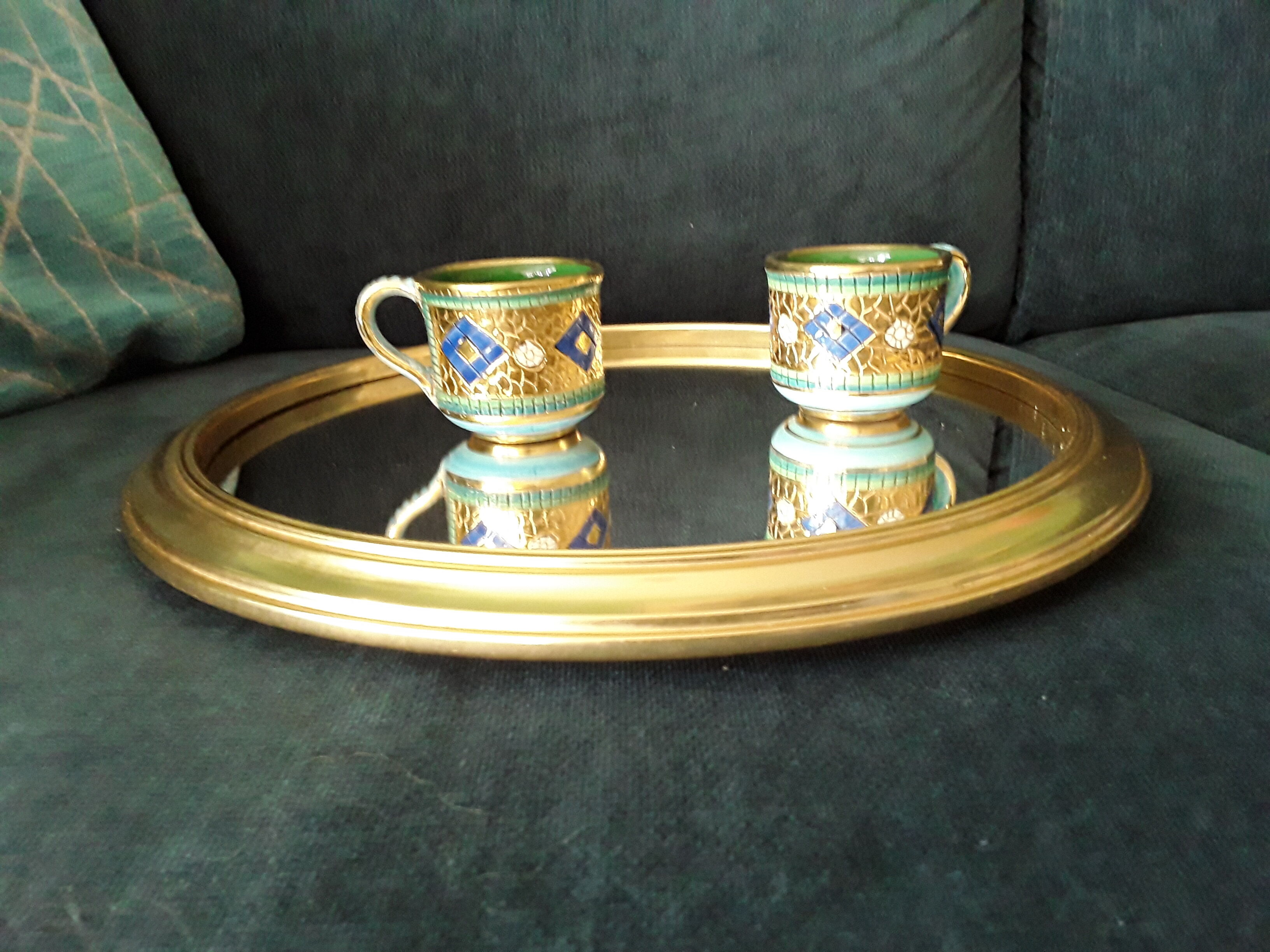 Mirror or vintage mirror top in golden brass