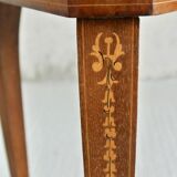 Musical coffee table of triangular shape, fruit wood, tray and feet with marquetry décor