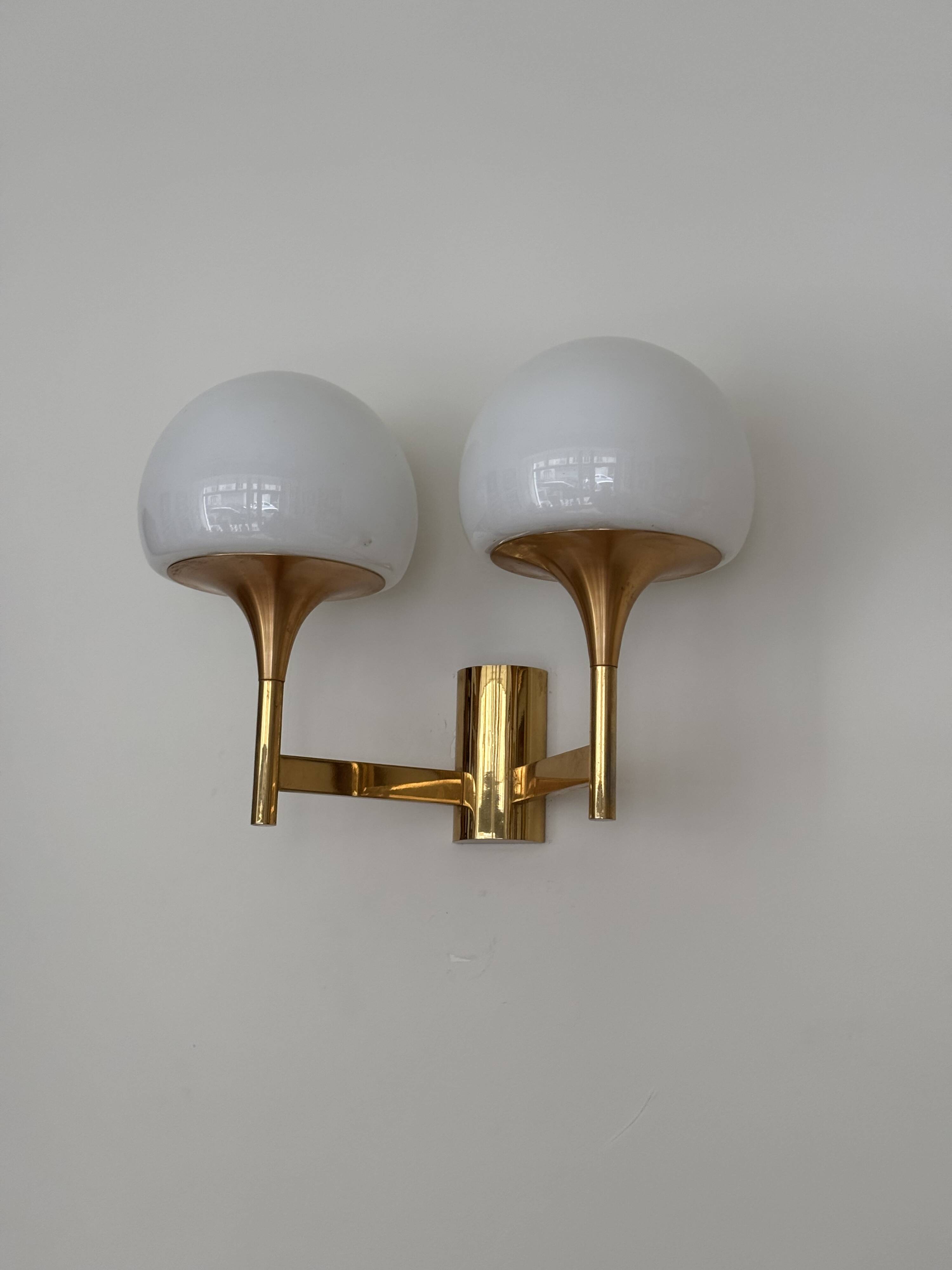 Golden metal wall light and opaline, 1970
