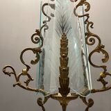 Italian art deco bronze and etched glass pendant lamp