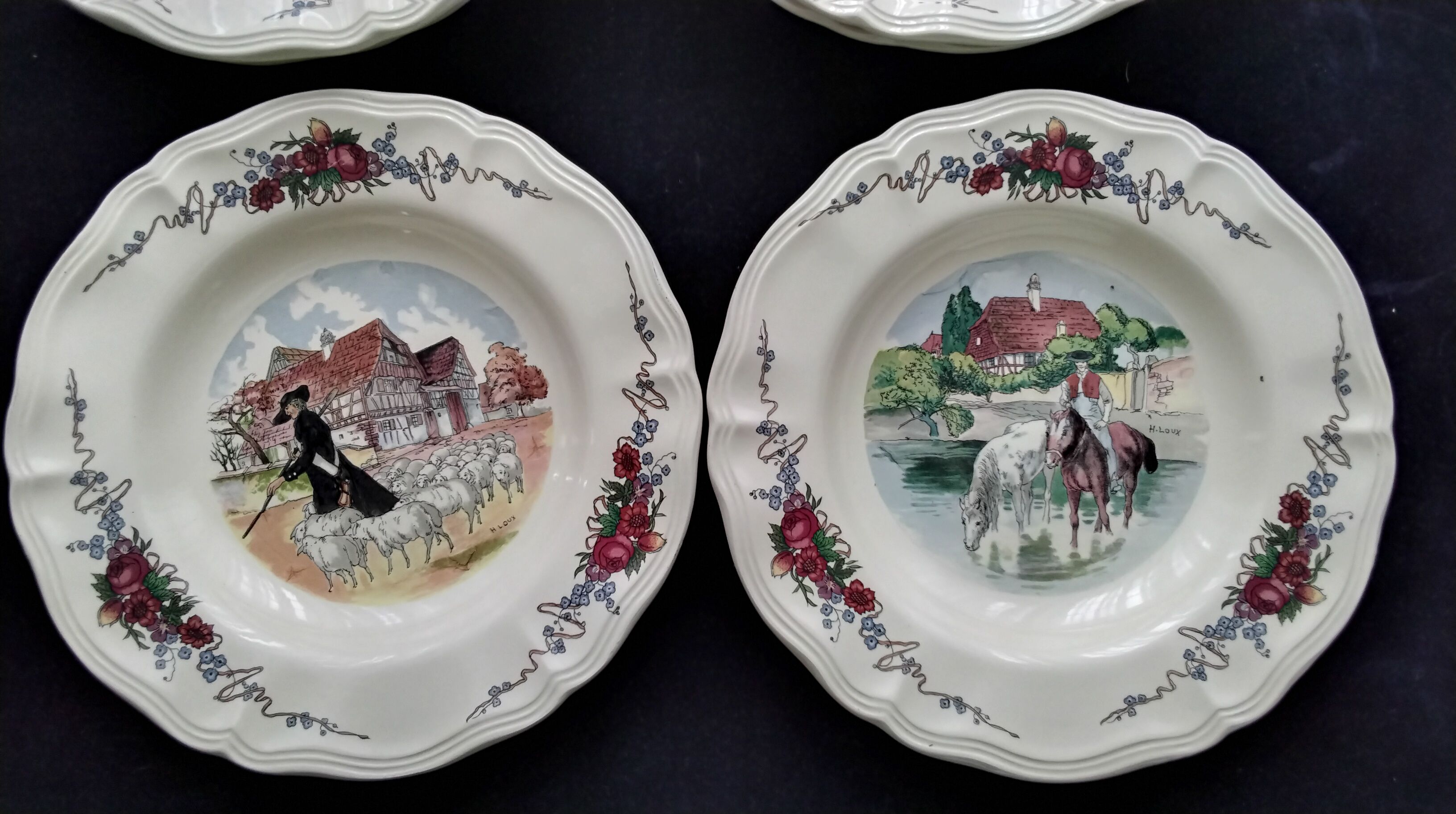 Set of 6 hollow plates in faience of Sarreguemines model Obernai