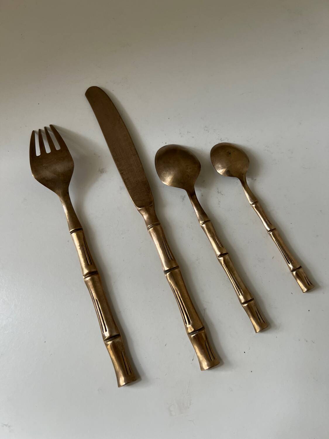 Vintage 1960s Bamboo Brass Cutlery Set