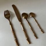 Vintage 1960s Bamboo Brass Cutlery Set