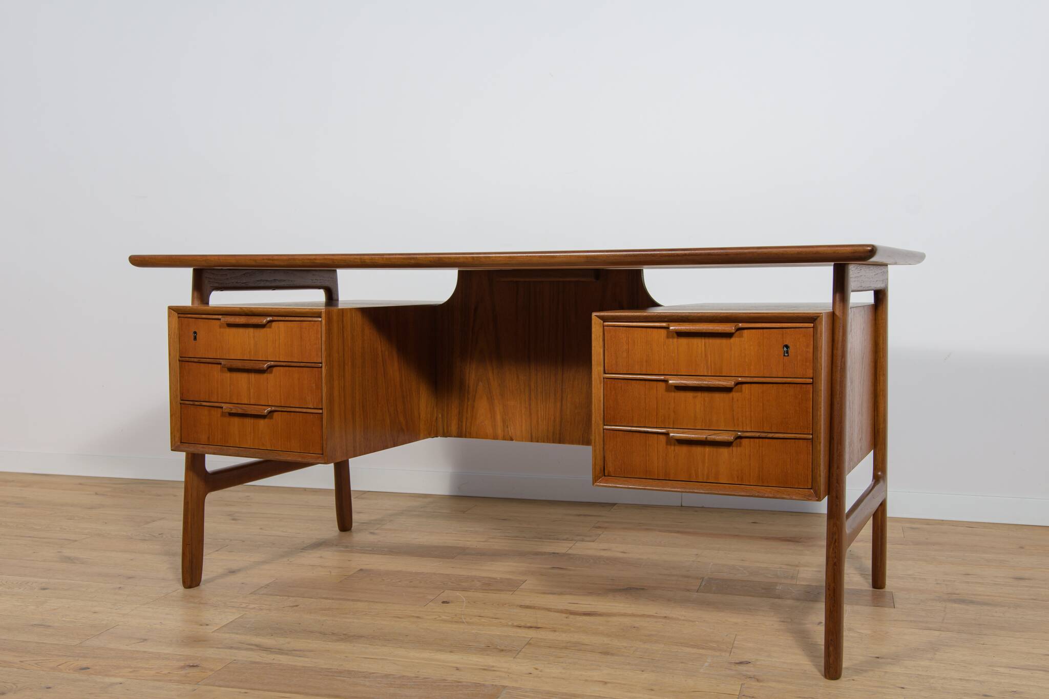 Mid-Century Model 75 Freestanding Teak Desk from Omann Jun, Denmark, 1950s
